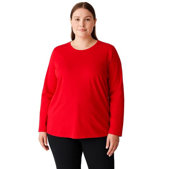J.Jill Pure Jill Perfect Red Stretch Cotton Crew Neck Long Sleeve Tee 1X NWT - Picture 1 of 7